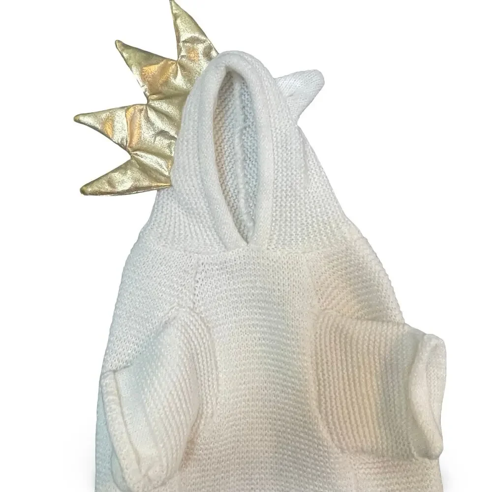 YOULY Crown Knit Pet Sweater Small Cream Gold Royal Dog Costume Hooded Knitwear - Picture 5 of 9